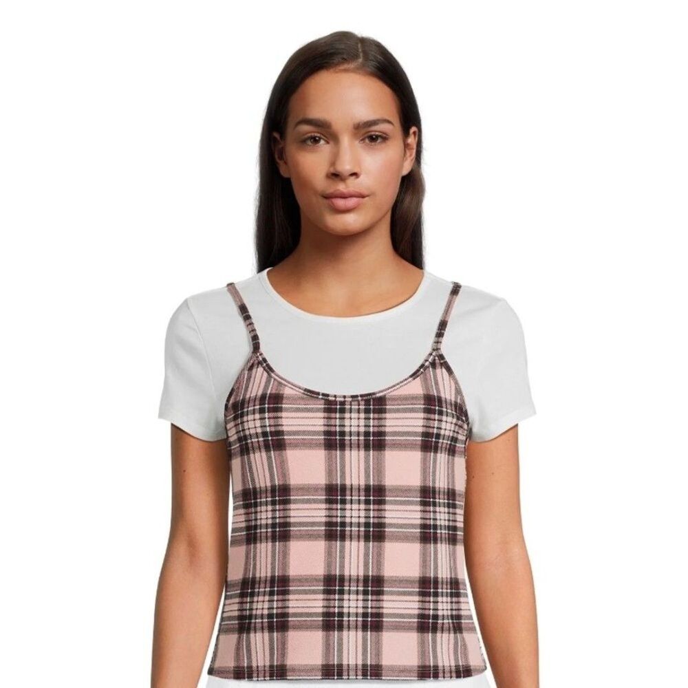 NWOT Boundaries Juniors Layered Plaid T-Shirt and Tank Top Juniors Medium